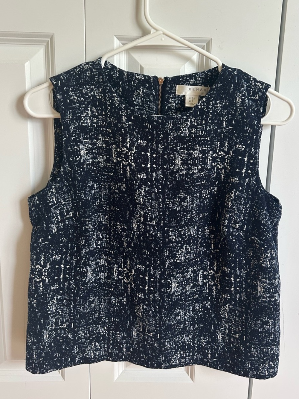 Kenar Navy & White Textured Sleeveless Top